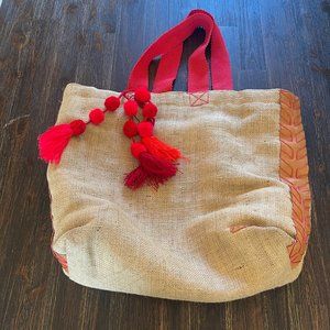Dutzi Leather and Vintage Burlap Tote
